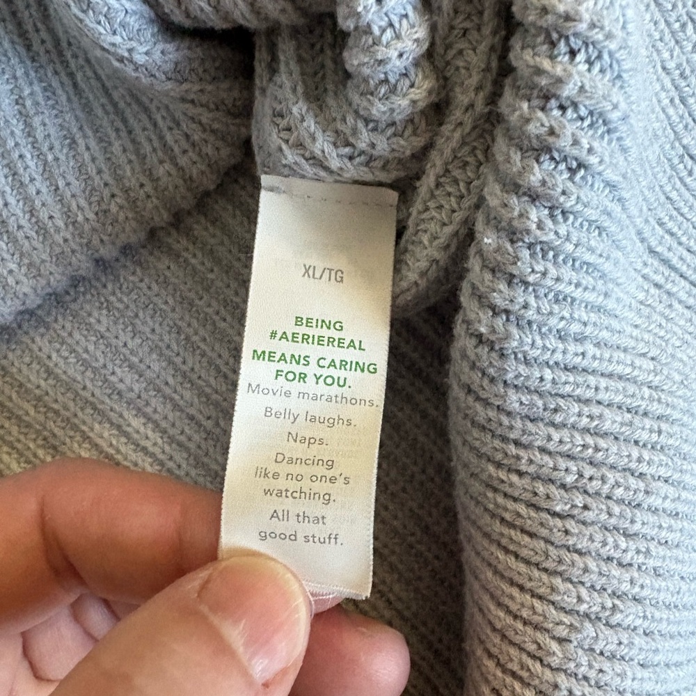 aerie Heather Gray Ribbed Knit Cropped Sweater Top - Picture 3 of 15